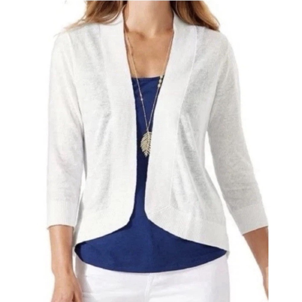 Tommy Bahama Size Small Ivory/ Off White Lea Open 100% Linen Cardigan Open Front
